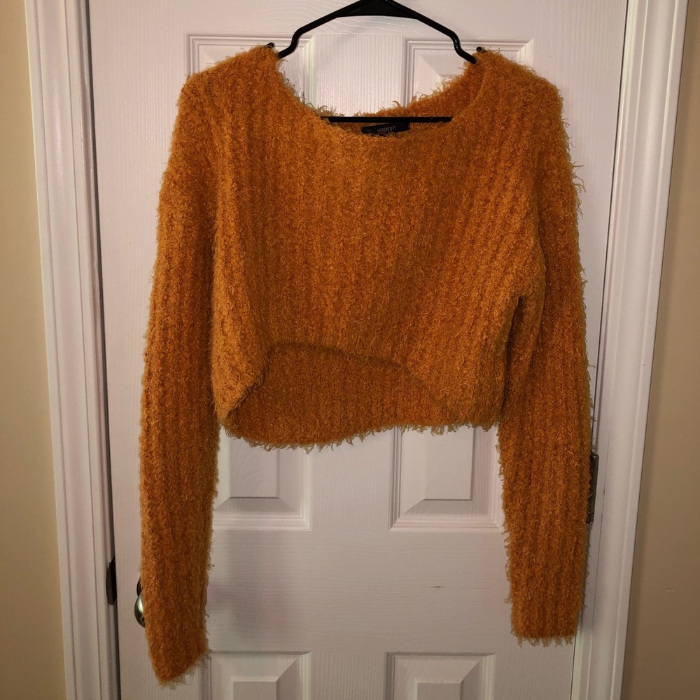 Fuzzy, long sleeve, cropped sweater